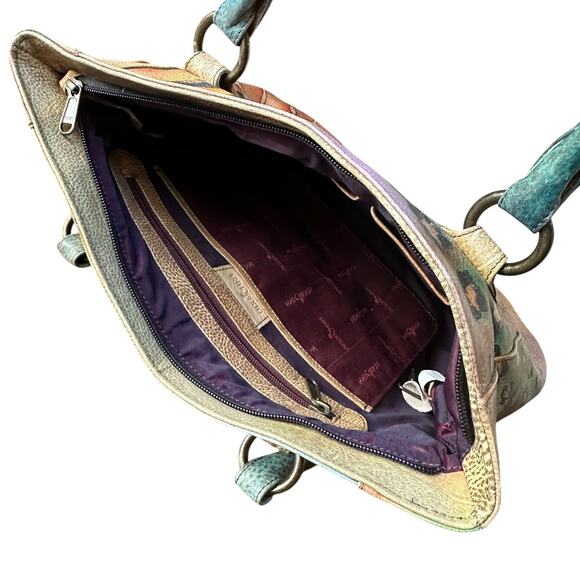 Anuschka Peacock Safari Hand Painted and Signed Leather Large Tote Bag - Picture 13 of 15